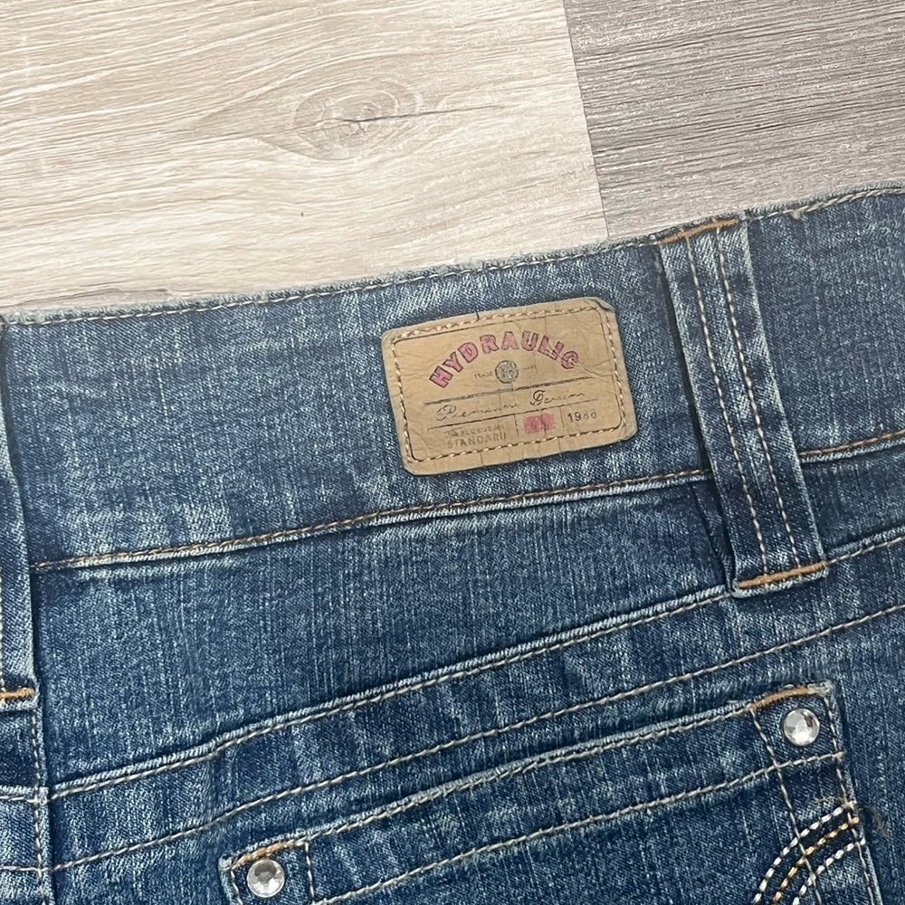 Hydraulic Jean Mini Skirt SZ 5/6 light Wash denim Bling embellishments Y2K - Picture 5 of 10